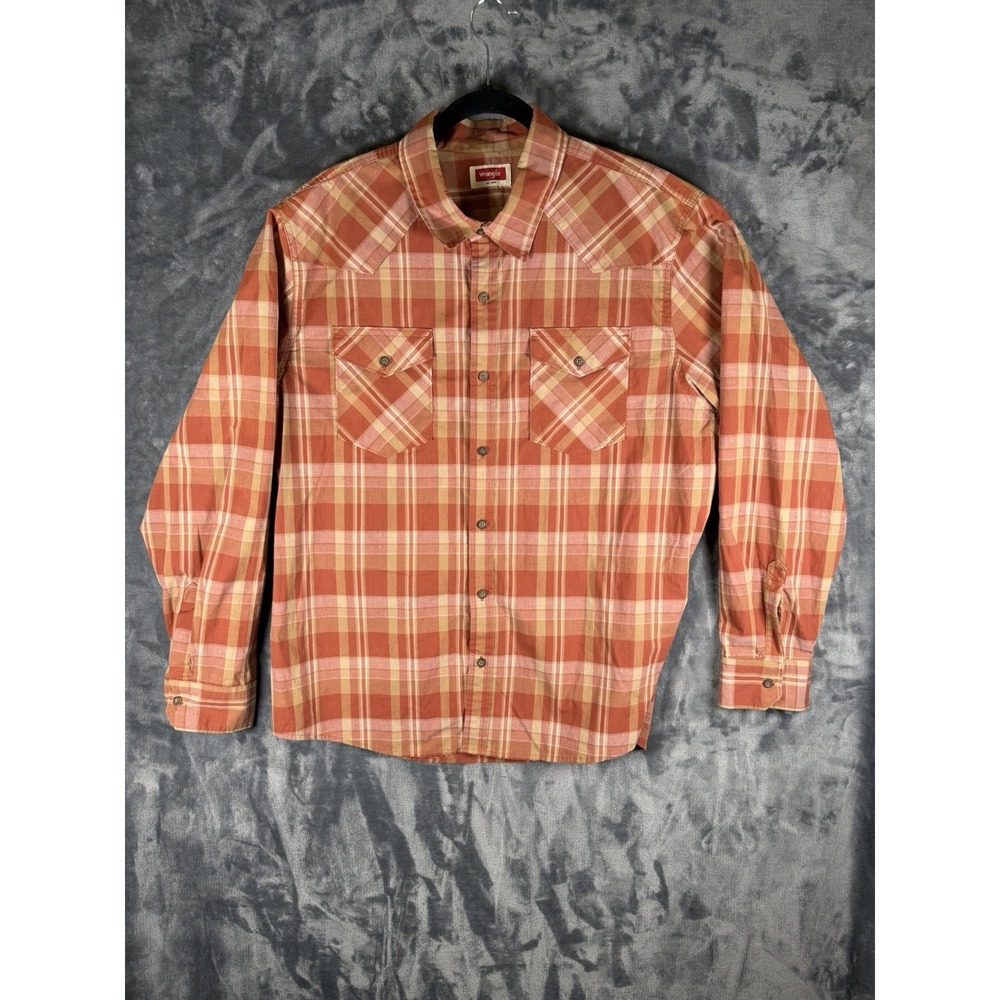Wrangler Mens XL Plaid Western Shirt Long Sleeve Cowboy Ranch Work